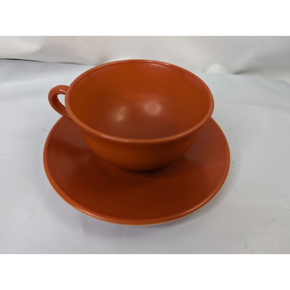 Hazel Atlas Orange Coffee Tea Cup Saucer Flawed